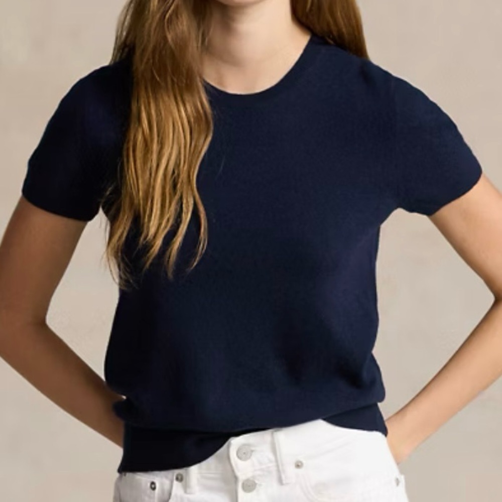 Ralph Lauren Navy Cashmere Short Sleeve - Picture 1 of 5